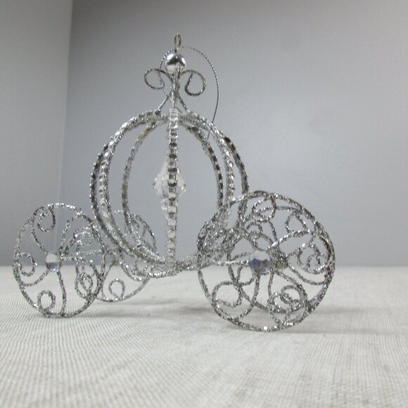 Holiday Time Cinderella Carriage Silver Bling Decorative Christmas Tree Ornament - Picture 4 of 6